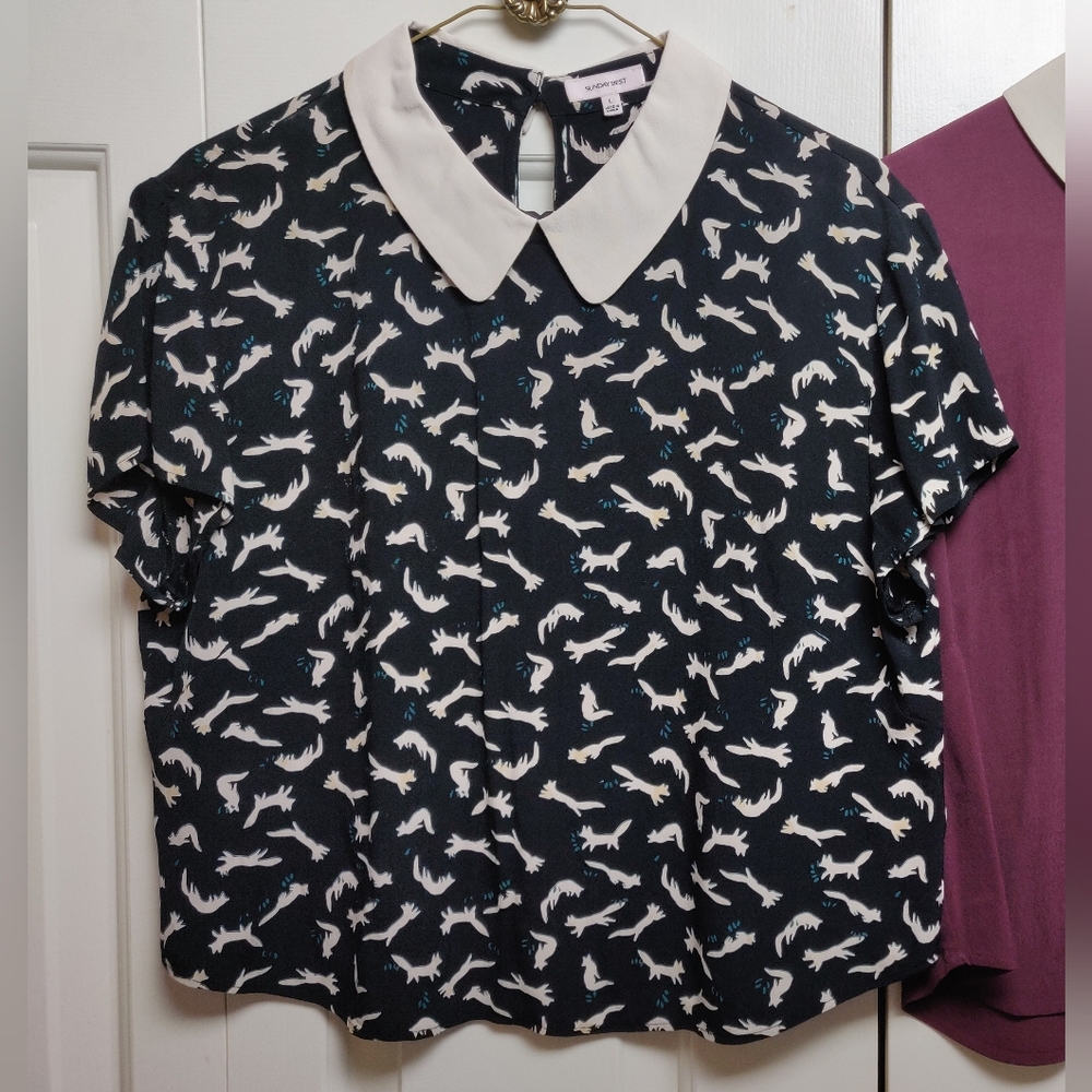 Aritzia - Sunday Best 'Patterson' Peter Pan Collar Blouse, Fox Print - Sz Large